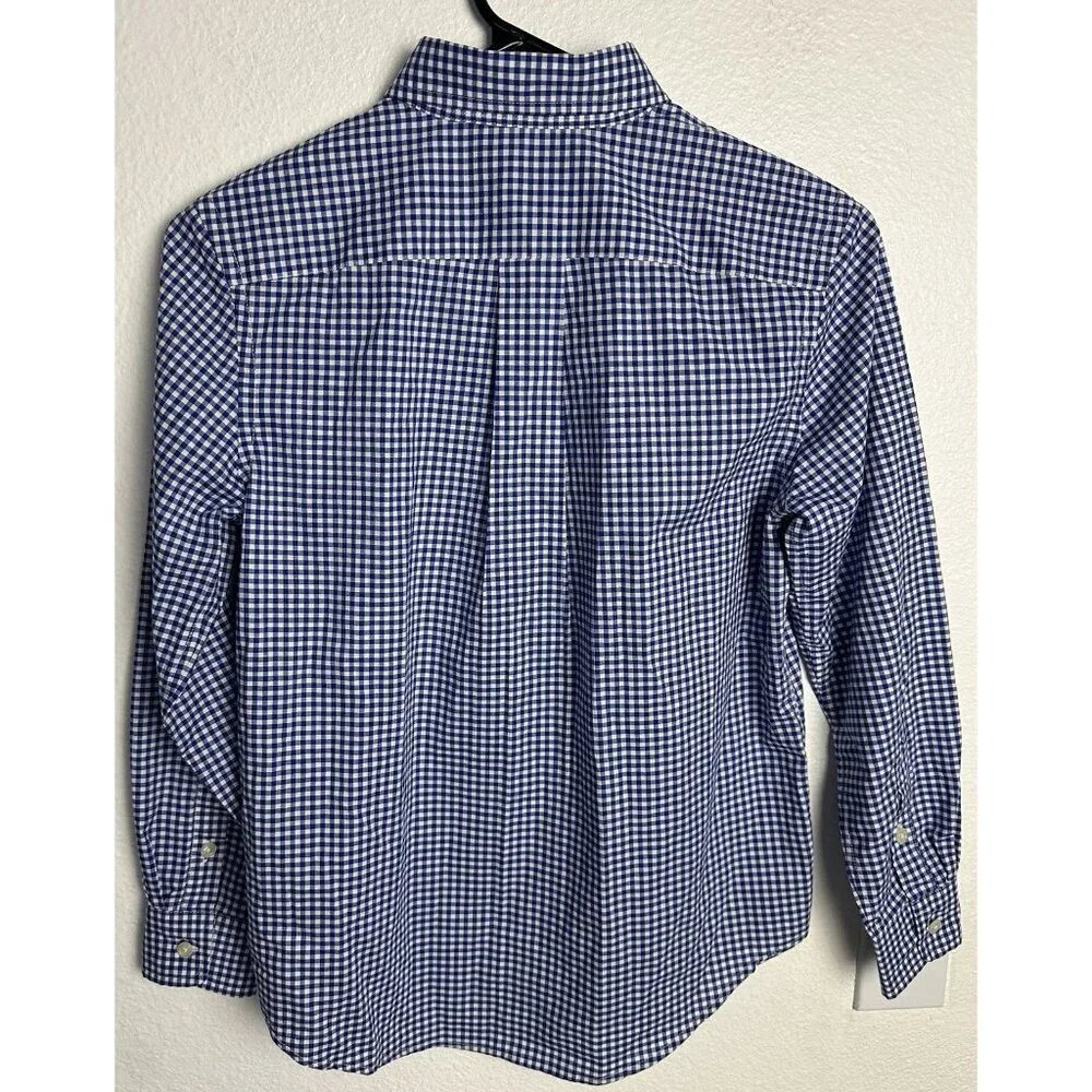 Polo Ralph Lauren Boy's M 10-12 Blue Gingham Check Button Down Shirt Long Sleeve